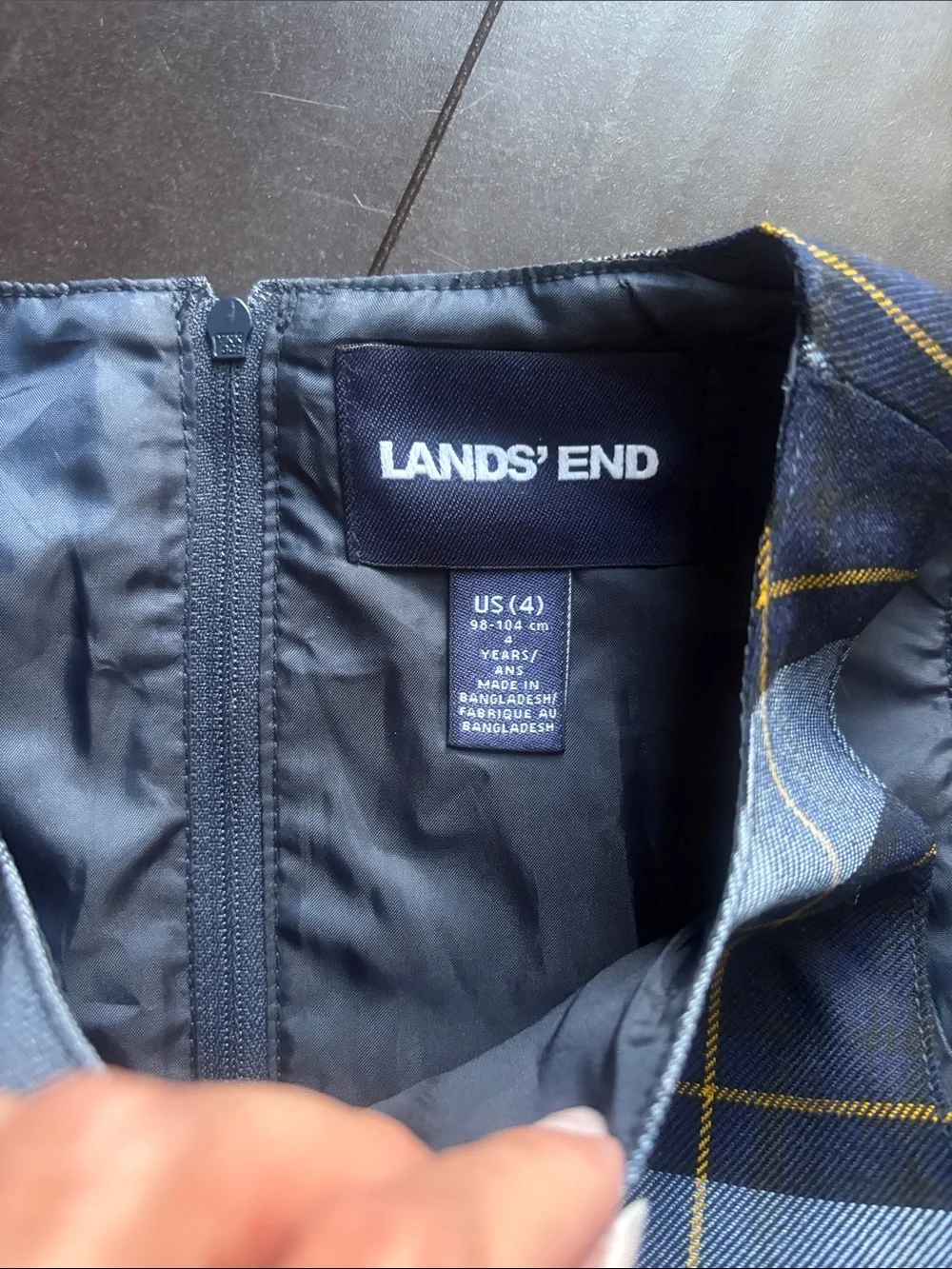 Lands' End Navy, Gray & Gold Plaid Girls Jumper